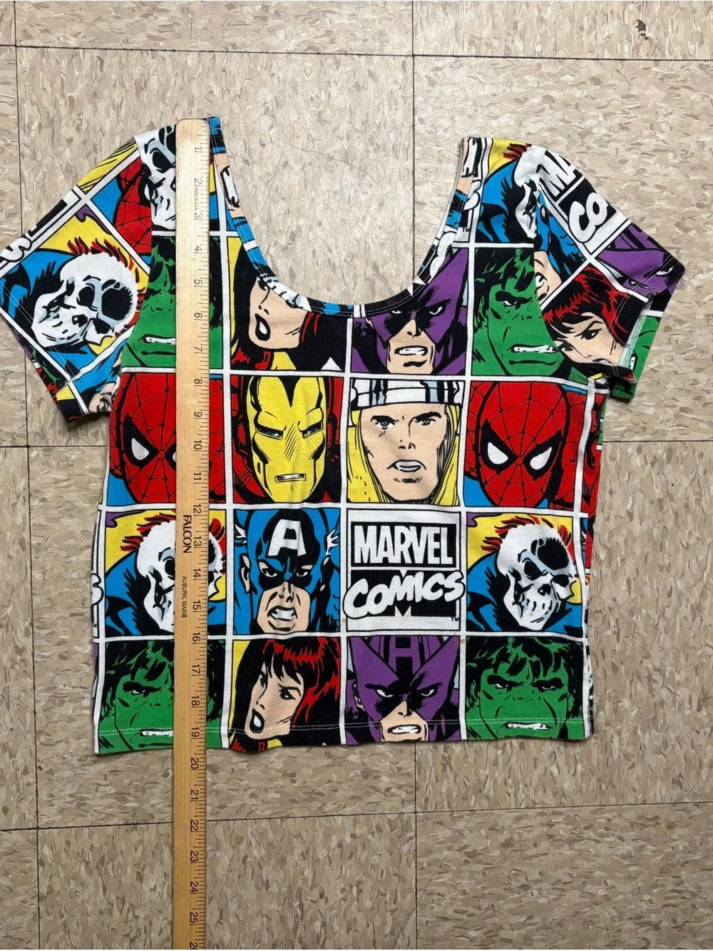 Marvel Spider-Man Iron Man Hulk Captain America Graphic Crop Top T-Shirt L - Picture 3 of 5